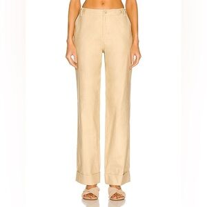 Jonathan Simkhai Verona Pants Womens 2 Tan Wheat Linen Cotton Blend Wide Leg